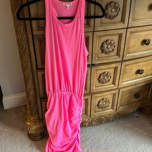 Sundry Slub Ruched Tank Dress in Neon Pink
